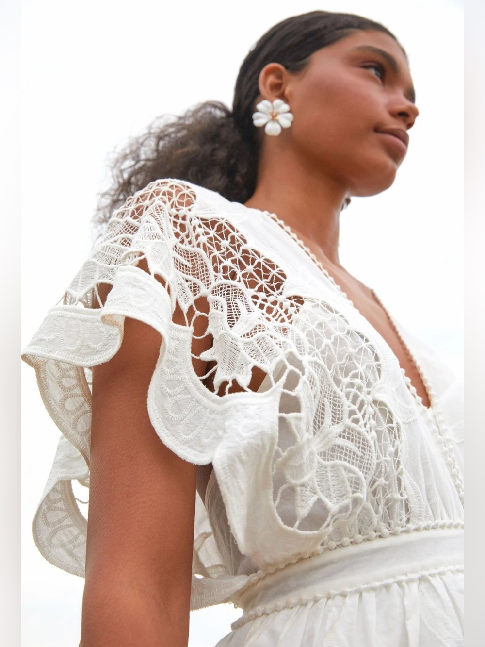πΏβ¨ FARM Rio size L Off-White Richelieu Midi Dress β¨πΏ - Picture 5 of 12